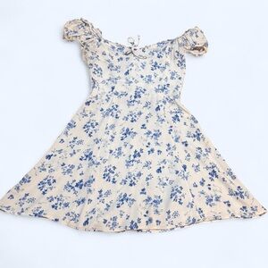 Reformation “Pacey” Floral Print Ruched Shoulder Mini Dress